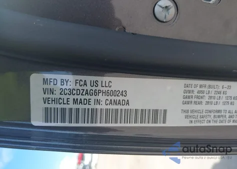 2023 Dodge Challenger Sxt from USA, damaged, VIN 2C3CDZAG6PH600243